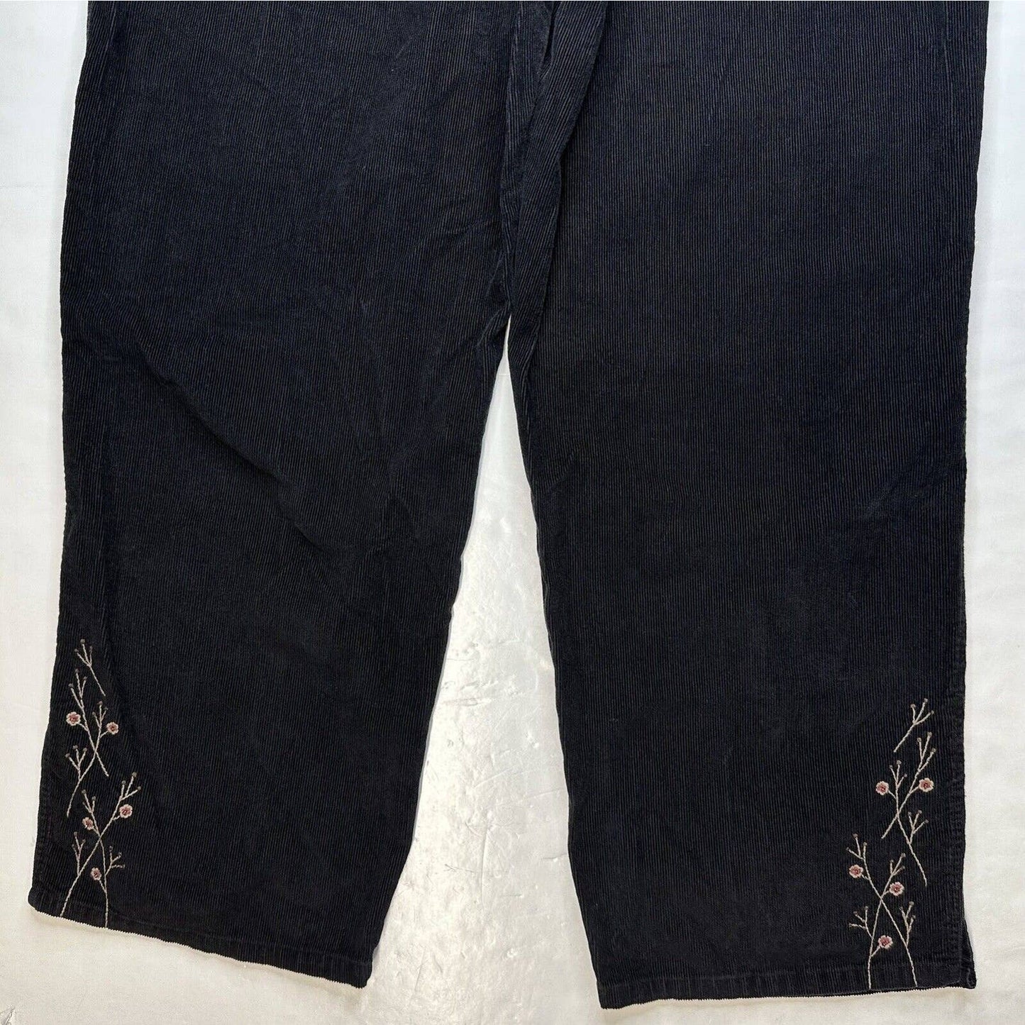 J.Jill Corduroy Jeans Womens 14 (33"Waist) Black High Rise Embroidered Flowers
