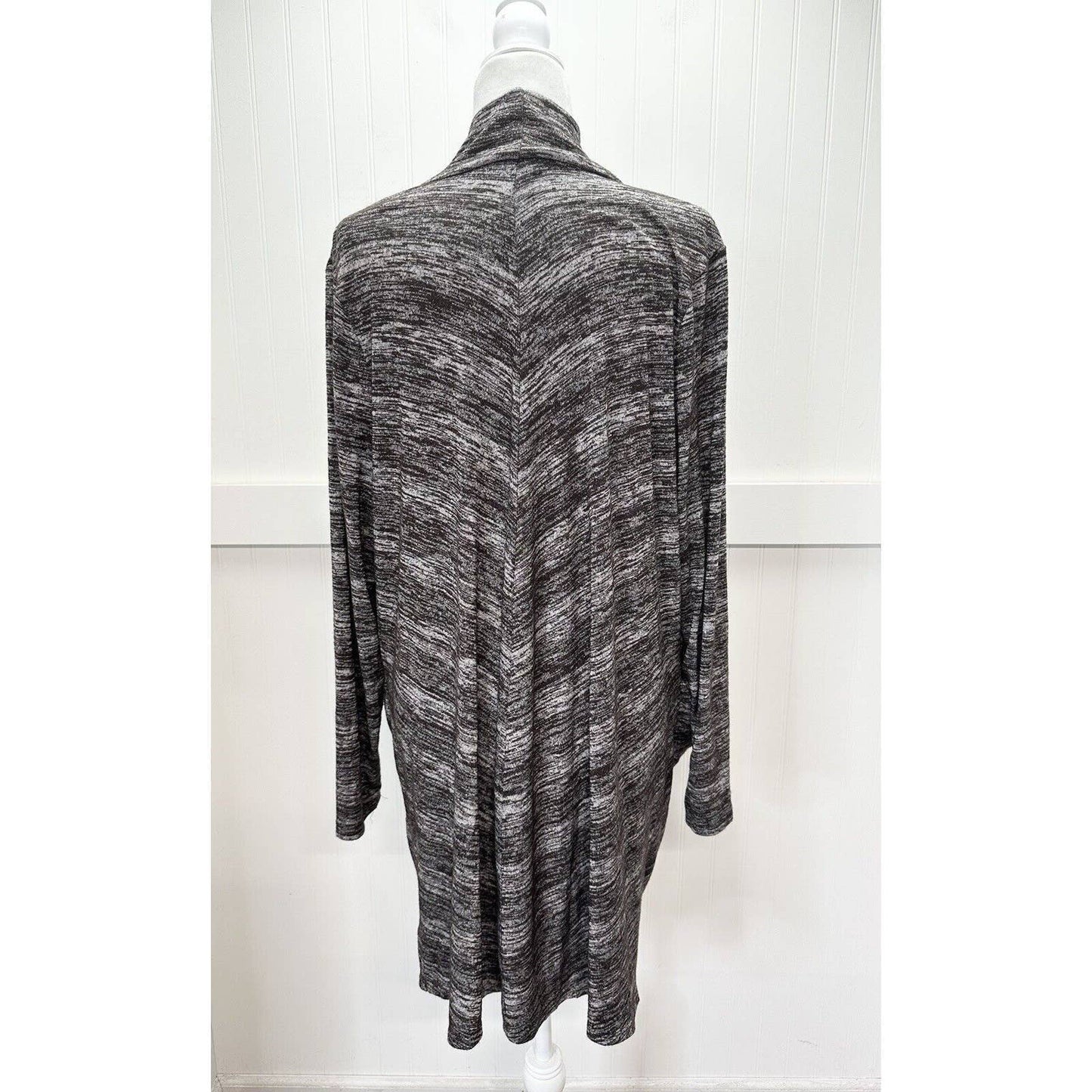 LOGO Lori Goldstein Open Front Cardigan 1X Brown/Gray Marled Long Casual Sweater