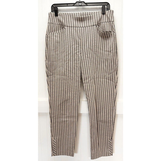 Chicos Slim Ankle Pants 1.5 (US 10/M) Beige Stripes Pull On Perfect Stretch EUC