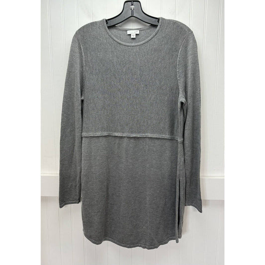 J.Jill Tunic Sweater Womens Medium Gray Long Knit Top Wool Blend Side Slits