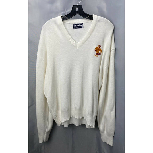 Vintage McBriar Sweater Large Mens White Acrylic Pullover Embroidered JBird USA
