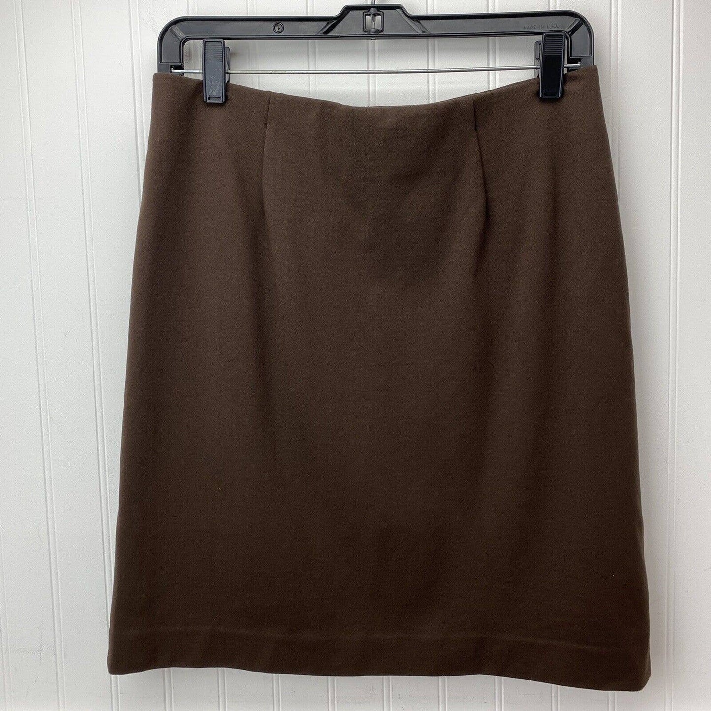 J Jill Ponte Knit Pencil Skirt Sz Small Petite Brown Pull On Elastic Waist EUC