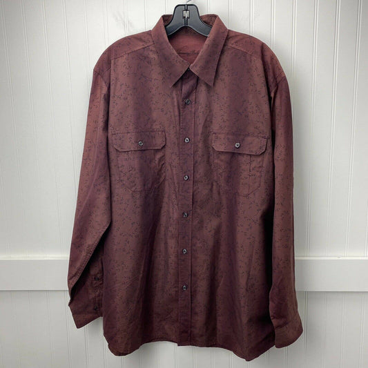 Tommy Bahama Button Up Shirt Mens Large Cotton/Silk Maroon Long Sleeve Leaves
