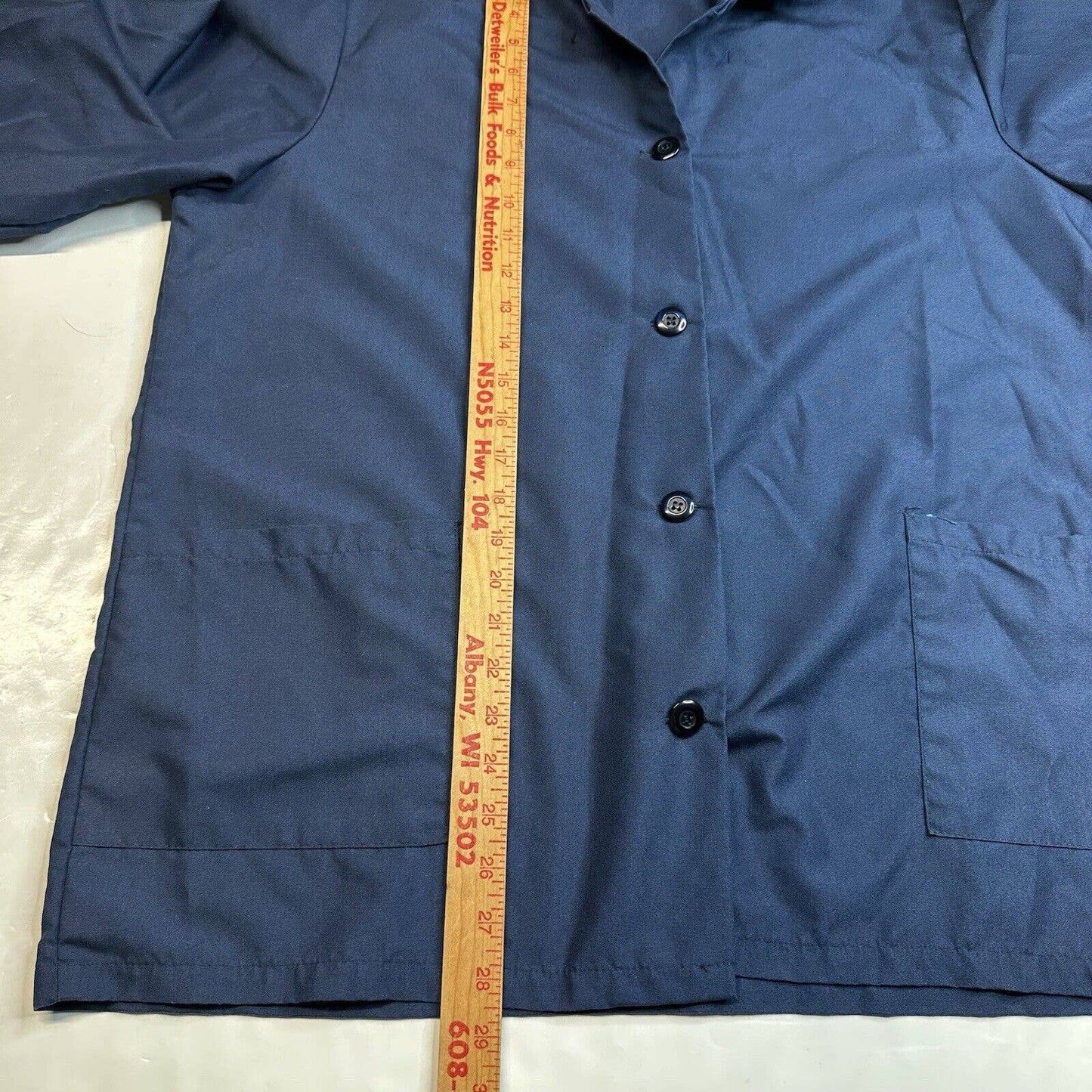 Red Kap Button Up Shirt Mens Large Blue 3/4 Short Sleeve Work Uniform Top EUC