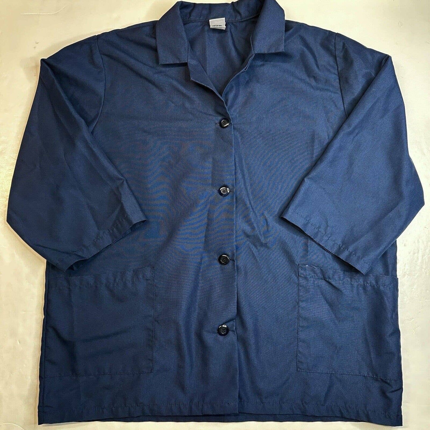 Red Kap Button Up Shirt Mens Large Blue 3/4 Short Sleeve Work Uniform Top EUC