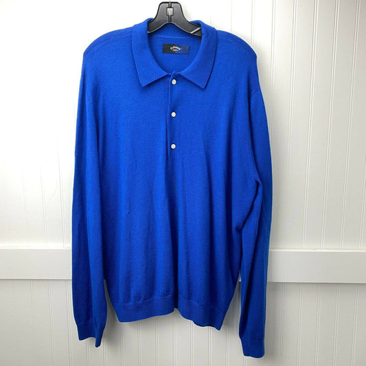 Callaway 100% Merino Wool Sweater XLarge Blue 1/4 Button Pullover Long Sleeve XL