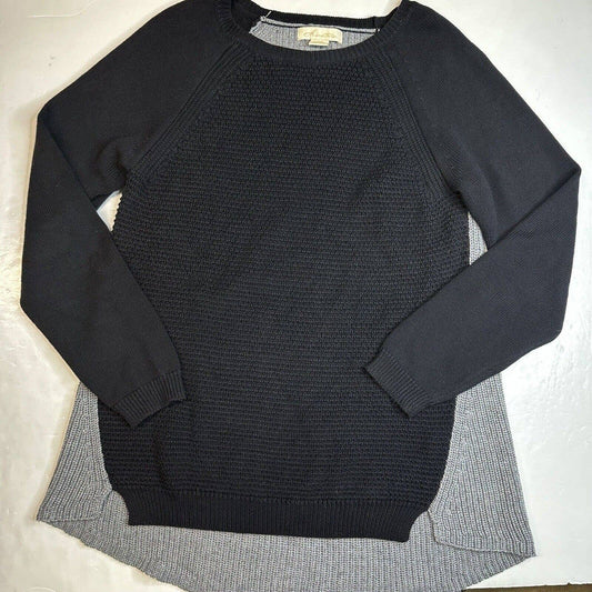 Anatara Two Tone Sweater Sz Large Black Gray Colorblock Long Sleeve High Low Hem