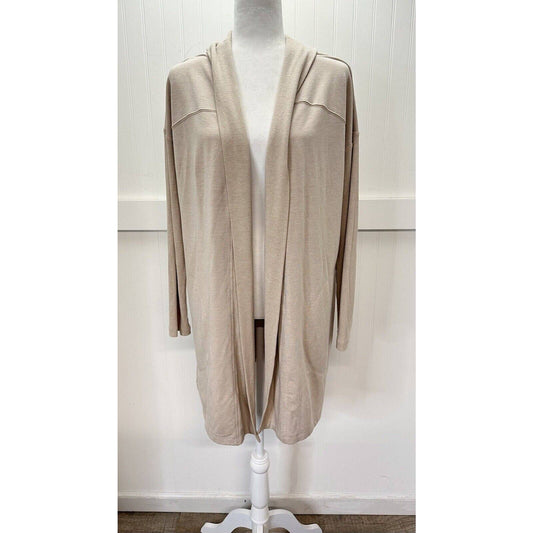 J.Jill Fit Open Front Cardigan Sz Medium Neutral Beige Long Sweater Modal Blend