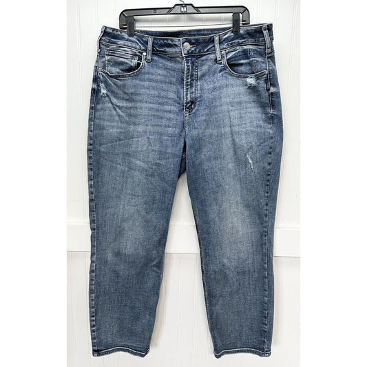 Silver Avery Straight Crop Jeans 18 Curvy High Rise Denim Blue Distressed Plus