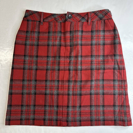 Eddie Bauer Red Plaid Wool Skirt Womens 10 Pencil Academia Preppy *Light Spot