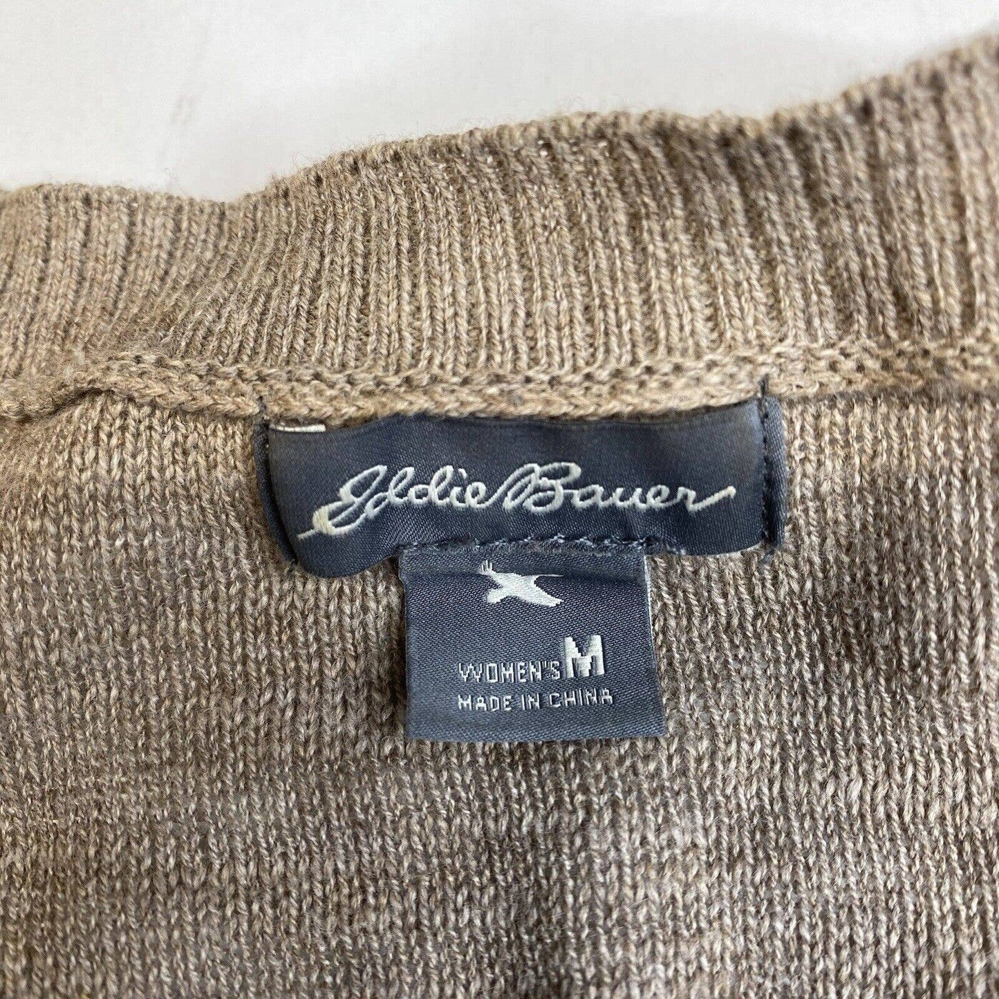 Eddie Bauer Open Front Cardigan Sz Medium Stripes Brown Lightweight Long Sweater