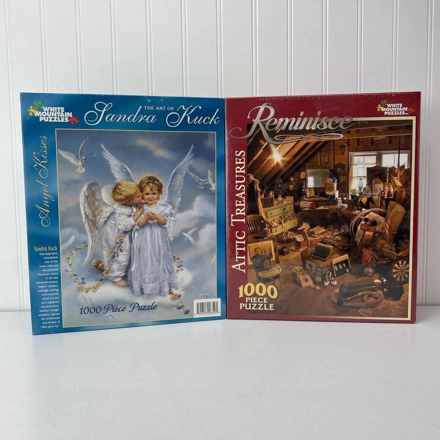 Lot of 2 White Mountain 1000 Piece Puzzles - “Attic Treasures” & “Angel Kisses”